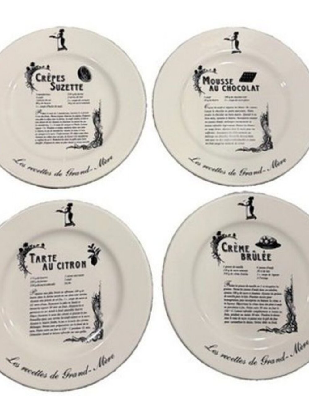 4 Kiss That Frog Dessert Plates 8" Bistro Recipes Le Recettes de Grand Mere